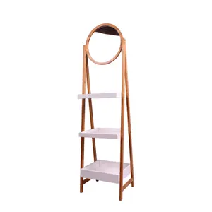 3 Tier Corner Shelf Round Mirror With Stand Shelf Bamboo Shelf