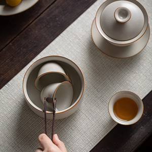 Lavador de Tazas de Cerámica Estilo Retro Chino Ru Kiln, Beige, Borde Recto, para Accesorios de Té, Uso Doméstico Duradero - Product Image 2