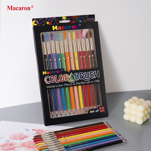 Coffret de 12 crayons aquarelles et pinceaux Macaron avec manche en peuplier, crayons de couleur professionnels pour le <span class=keywords><strong>dessin</strong></span> sur papier - Product Image 2