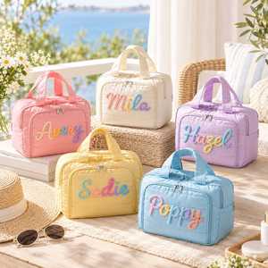Personalised Name Travel Bag, Quilted Water-Resistant <b>Makeup</b> <b>Organiser</b>, Toiletry Pouch for Weekend Getaway & Business Trip - Product Image 1