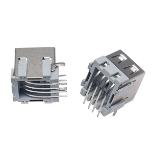 Connecteur femelle USB 2.0 Type-A double port, 90 °   Support horizontal avec conception à broche droite et isolateur blanc - Product Image 3