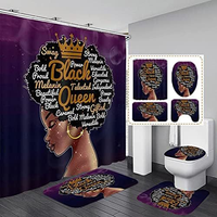 Set da Bagno Muyu Classic a 4 Pezzi con Stampa Digitale di Donne Africane, Tenda Doccia Impermeabile con 12 Ganci e Tappetini Antiscivolo