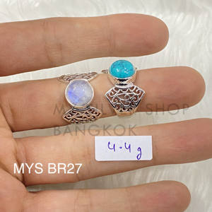 Anillo de Plata de Ley 925 con Piedra Lunar Arcoíris Natural y Turquesa, Anillo de Joyería Fina de Banda Ancha Hecho a Mano para Mujer, Venta al por Mayor - Product Image 1