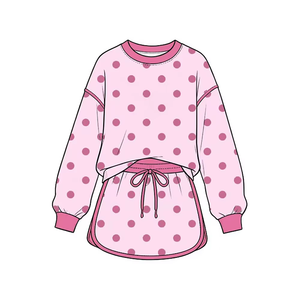 Ensembles personnalisables 2 pièces pour petites filles : haut à manches longues et jupe à pois – Tenues décontractées printemps-automne - Product Image 2
