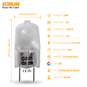 Lámpara Halógena Transparente <span class=keywords><strong>JC</strong></span> G8 de <span class=keywords><strong>20W</strong></span> 120V 230V con Cuerpo de Vidrio Esmerilado, HAL-G8 - Product Image 2
