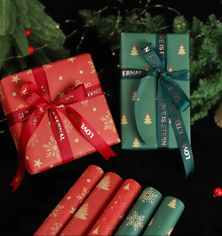 ورق لف عيد الميلاد المجيد الأكثر مبيعًا ، ورق تغليف من ورق كرافت مُصمم حسب الطلب ، ورق تغليف يصلح كهدية