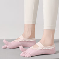 Chaussettes de yoga OEM en gros avec logo, à volants, respirantes, pour sports d'été, à bout ouvert, à cinq doigts, antidérapantes pour Pilates