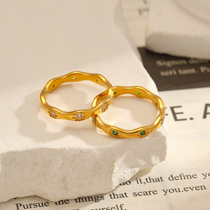 Stainless Steel <b>Ring</b> 18k Gold Plated <b>Titanium</b> Steel With Diamonds Geometric Shape Unisex Gift Jewelry - Product Image 3