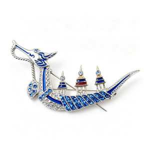 Pin Metálico de Barco Dragón, Plateado, Esmalte Duro, Cristal Azul, Tema Animal, Coleccionable, Forma Irregular - Product Image 6
