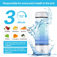 Bouteille ioniseur d'eau hydrogénée portable de 420 ml alimentée par batterie, eau hydrogénée riche en hydrogène pour les voyages en famille et l'utilisation en extérieur