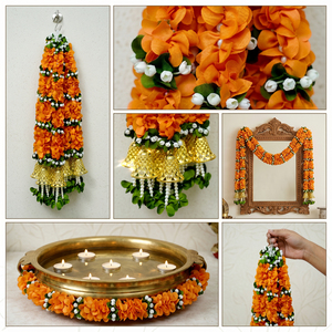 Guirnalda de Flores Artificiales de Naranja con Campanas Doradas, Decoración Colgante para Bodas, Festivales, Hogar y Templo - Product Image 6