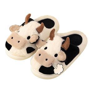Pantofole animali mucca per le donne sfocate scarpe Kawaii <span class=keywords><strong>Super</strong></span> caldo soffice suola antiscivolo leggero cartone animato mucca pantofole - Product Image 1