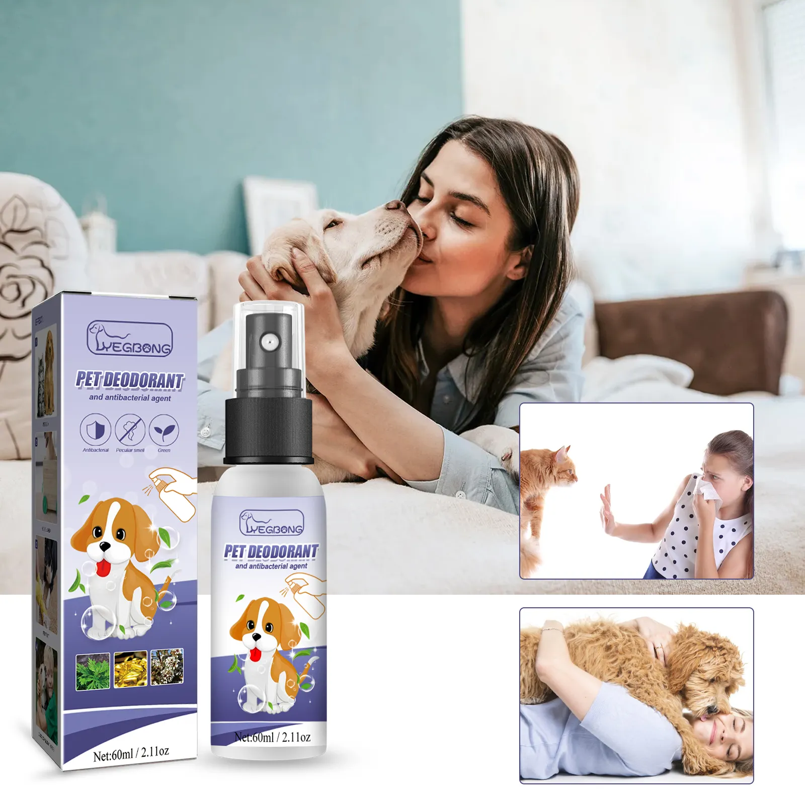 Yegbong Pets deodorare Formula vegetale deodorante per animali domestici odore naturale fragranze utili deodoranti Spray