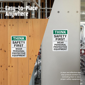 Señal <span class=keywords><strong>de</strong></span> Seguridad <span class=keywords><strong>de</strong></span> Aluminio Personalizada "Piense en la Seguridad Primero - Use Equipo <span class=keywords><strong>de</strong></span> Protección Personal" para el Lugar <span class=keywords><strong>de</strong></span> Trabajo Industrial - Product Image 4