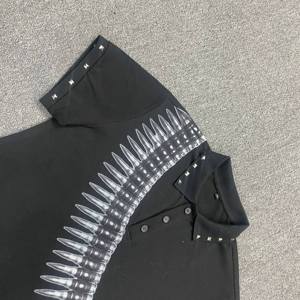 Polo in Piqué 100% Cotone di Alta Qualità con Logo Stampa <span class=keywords><strong>Proiettile</strong></span>, T-shirt Polo Corta, Polo Estiva alla Moda con Motivo a Proiettili - Product Image 2