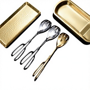 Bandeja de Servir de Acero Inoxidable Dorado con Acabado Espejo, Pinzas para Buffet, Pinzas para Pan y Alimentos, Plato para Aperitivos en Forma de Abanico, Soporte para Cucharas, Estante para Cubiertos - Product Image 3