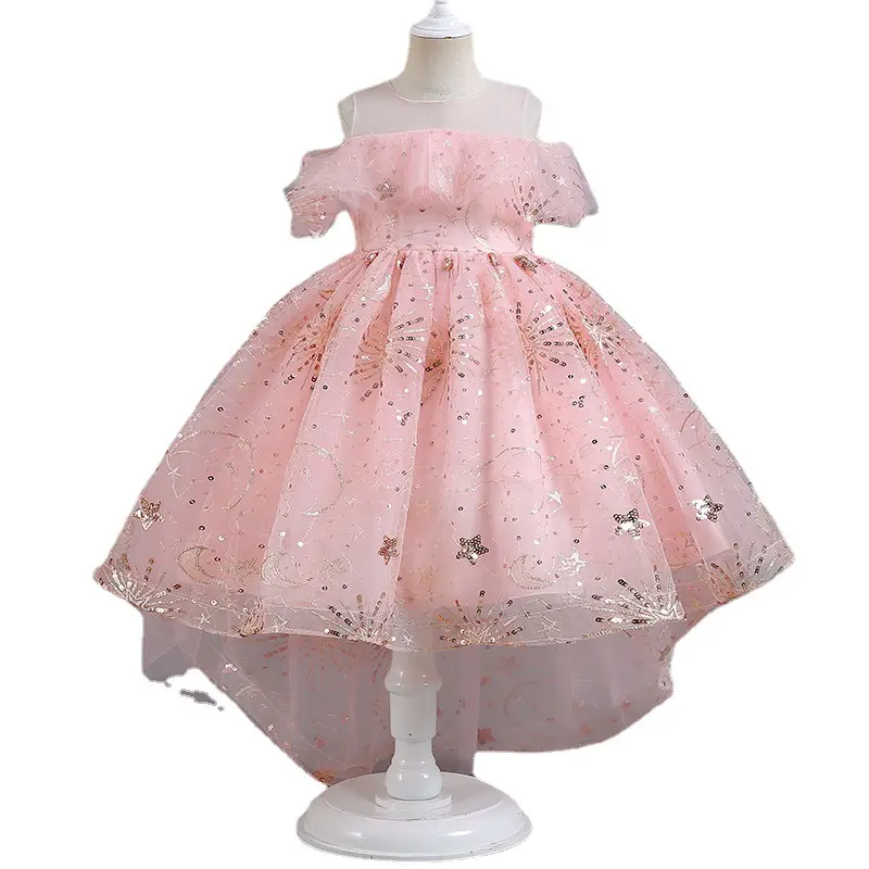 High Quality Flower Girl Dresses New Pink Layered Embroidered Girls Dresses Wedding Princess Dresses