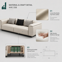 Ensemble de canapés de bureau exécutif minimaliste moderne, canapé sectionnel en cuir véritable beige crème de luxe pour salle de réception de PDG