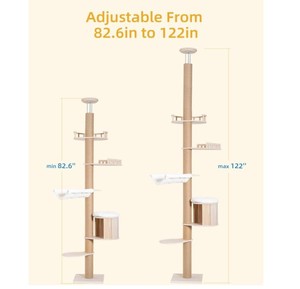Árbol para Gatos Alto de Piso a Techo para Gatos Grandes, Poste Rascador, Cama Tipo Cueva Ajustable, Hamaca, Poste de Escalada para Gatos de Interior - Product Image 6