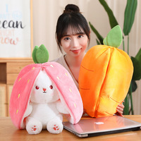 Oreiller en peluche réversible 2 en 1, carotte fraise, lapin, oreilles longues, poupée