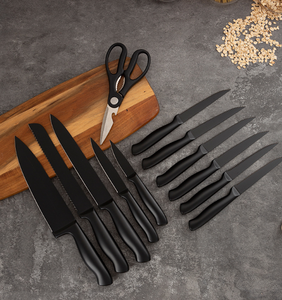 Kitchen Ware 13‑Piece Black Coated Kitchen <b>Knife</b> <b>Set</b> Household Cutlery <b>Set</b> with Two‑Tone Spliced Wooden <b>Knife</b> Block - Product Image 3