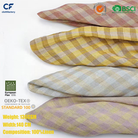 Chemise d'été écologique 100 % lin, tissée, teinte en fil, à carreaux, de qualité supérieure, poids moyen, respirante et anti-boulochage