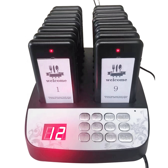 Black Purple Pagers System Restaurant Desktop Vibration LED Red Flashing 16 Pager Food Buzzer Wireless Restaurant 16 Pagers