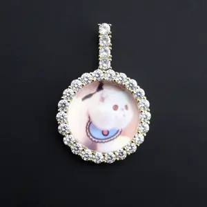 diamond iced out round photo frame locket glass pendant necklace