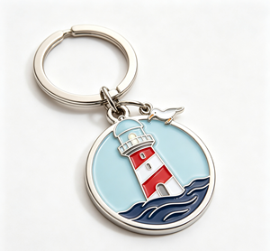 Porte-clés en métal Lighthouse, porte-clés émaillé, ton argenté, cadeau souvenir promotionnel - Product Image 1