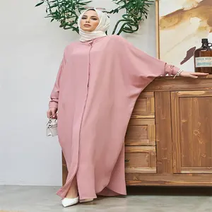 Solid Color Luxury Muslim 2023 Hot Selling Clothing Modern Fashion Bat Sleeves Long Southeast Asian Trade Robe Abaya