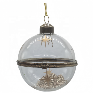 3 buah transparan bola kaca pernikahan ornamen Natal bola liontin kaca terbuka diisi batu kecil hiasan pohon Natal - Product Image 2