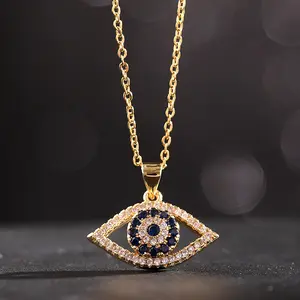 fashion jewelry women men pendant gold filled zircon evil eye bling brass necklace hands gold plated chains with charms