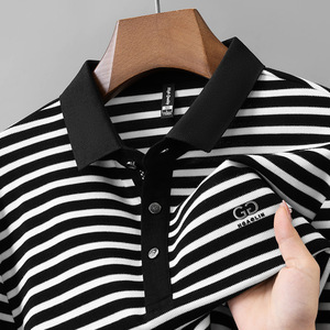 <span class=keywords><strong>Polo</strong></span> <span class=keywords><strong>da</strong></span> <span class=keywords><strong>uomo</strong></span> a manica lunga Premium a mezza età con colletto rovesciato e motivo a righe, abbigliamento Casual autunnale - Product Image 1