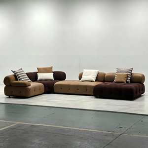 Canapé modulaire extensible en forme de L, combinaison de cuir et de tissu, coin incurvé, librement combinable, moderne, personnalisable, pour salon - Product Image 4