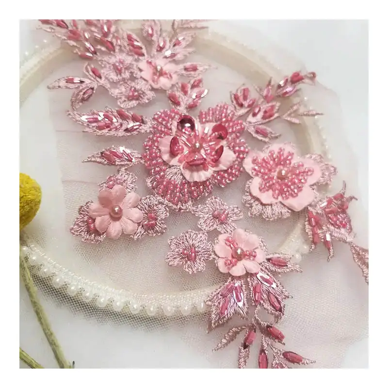 Cheap sequin fabric cloth flower with bead iron designer embroidered big clothing patches beaded patches for clothes