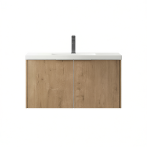 Modern 36-Inch Bathroom Vanity With Soft Close Doors Wall Mounted Wood Cabinet Ceramic Sink Rectangle Light Finish - Product Image 1