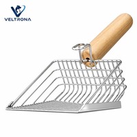Pelle à litière pour chat en acier inoxydable, avec panier à mailles fines, manche en bois, antiadhésive, robuste, vente en gros