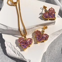 Cadeaux de la Saint-Valentin à la mode, collier pendentif en forme de cœur en laiton romantique, boucles d'oreilles en cristal zircon, ensemble de bijoux de luxe pour femmes