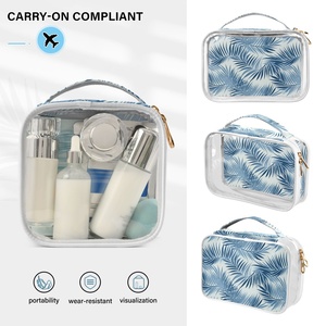 2PCS Blue Leaves Design Portable PVC Clear See Through Custom Small Beauty Cosmetic Pouch Organizer <b>Makeup</b> <b>Case</b> with Logo - Product Image 5