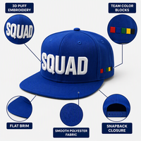 Topi Snapback 5 Panel Bordir 3D Puff 100% Poliester 5 Warna Tim Logo Kustom Pinggiran Datar OEM ODM Team Building