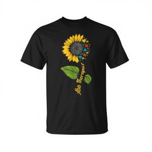 T-shirt Aba Therapist noir avec motif tournesol, unisexe, col rond, manches courtes, promotionnel pour adultes - Product Image 2