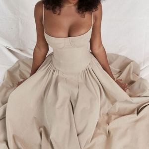 Wholesale Customize High Quality Womens French <b>Romantic</b> Soft Halter Shape Natural High Waist Ruched A-line <b>Dress</b> - Product Image 3