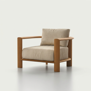 Fauteuil en bois rembourré moderne avec coussin de dossier amovible pour salon - Product Image 1