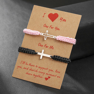 Braided <b>Bracelet</b> Stainless Steel Cross Adjustable <b>Couple</b> Gift Unisex Jewelry Valentine's Day Fashion String <b>Bracelet</b> - Product Image 2