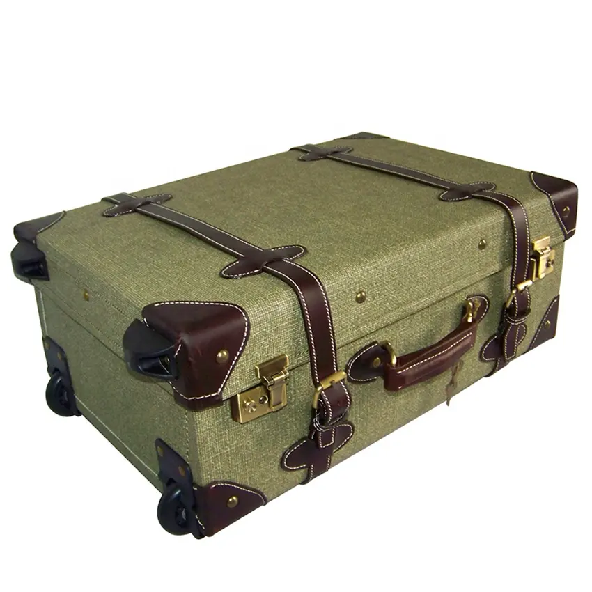 Tela di canapa di cuoio vintage valigia di viaggio luggageTrunk Retro trolley classico dei bagagli