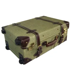 캔버스 가죽 빈티지 가방 여행 luggageTrunk 레트로 트롤리 클래식 수하물