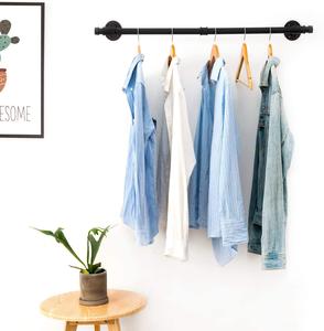 Porte-vêtements en tuyau industriel, porte-vêtements mural en fer noir robuste, barre de suspension multifonctionnelle pour le rangement dans le placard - Product Image 2
