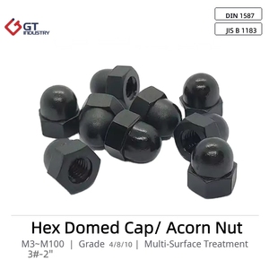 SAE J483 DIN 1587 3 # -3'' Gr. Tuercas hexagonales <span class=keywords><strong>de</strong></span> 2, 5 y 8 mm, negras, <span class=keywords><strong>de</strong></span> altura aumentada, tamaños personalizados, zincadas, tipo acorn, tipo alto/bajo - Product Image 1