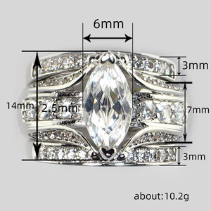 Parures de bijoux de mariée T0121 pour femmes, argent 925, diamants taille marquise, sertissage griffe, ensemble de bagues de mariage - Product Image 4