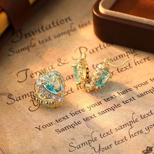 Pendientes de Botón Xiaoxiangfeng de Alta Gama, Versátiles, Súper Brillantes, Elegantes, Edición Coreana, Doble Cara, Microincrustaciones, Color Azul Marino - Product Image 2